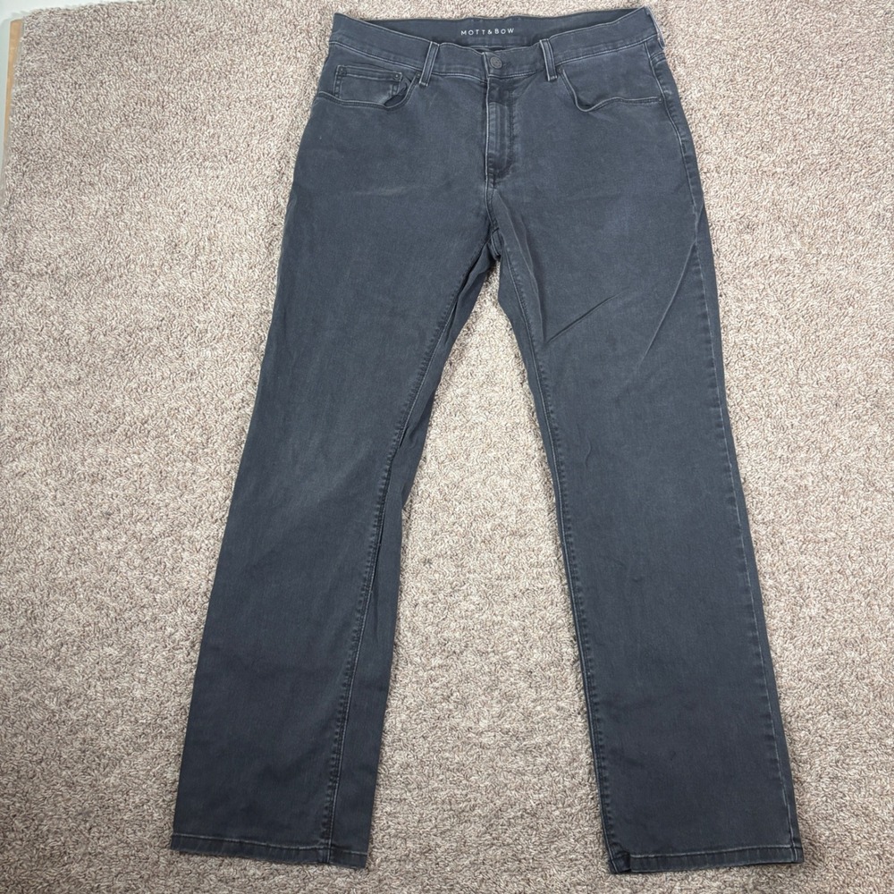 Mott & Bow Mens Straight Leg Jeans Dark Grey Faded Black 35x32 Stretch Denim